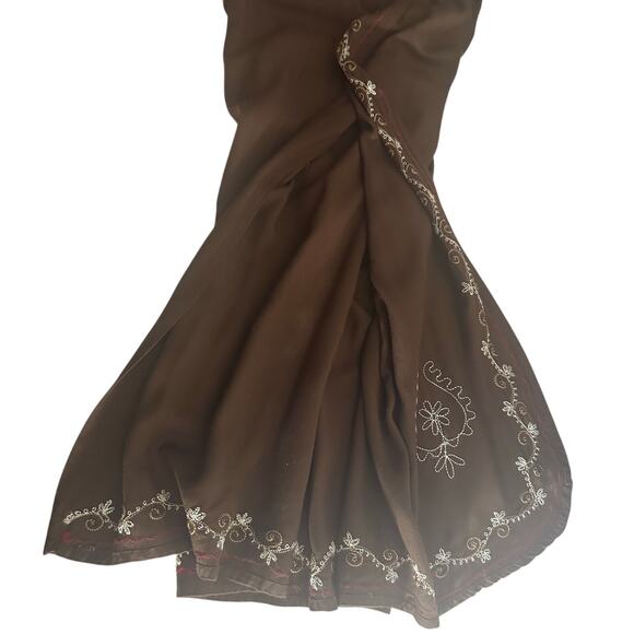 Geeta Split Wide Leg Embroidered Crop Pants OS 32x25 Brown Flowy Bohemian Gypsy - Picture 9 of 10